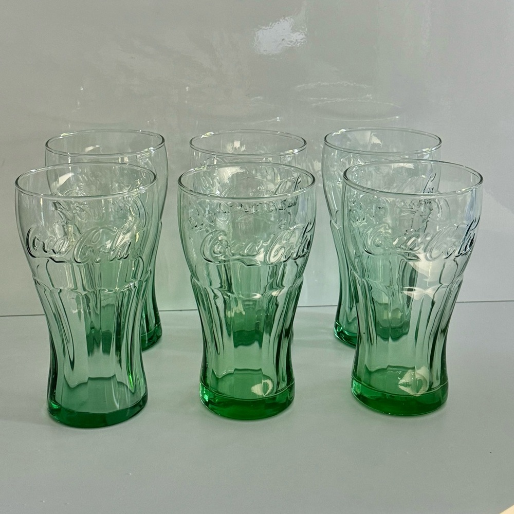 Coca Cola Green Glasses Soda Drinking Collectible Set of 6